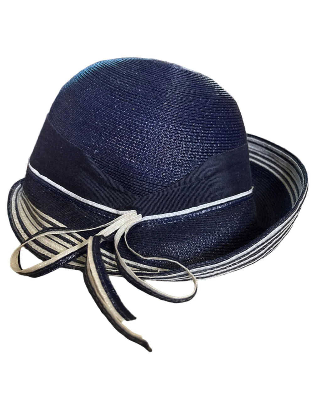 Women's Unbranded Navy Blue and White Striped Sun Hat, One Size